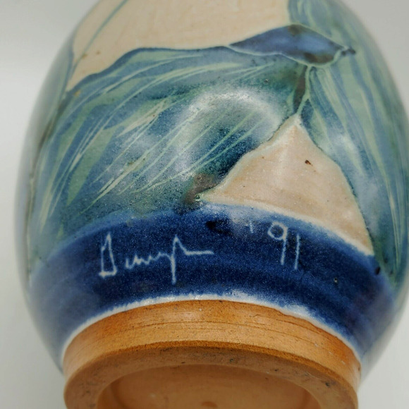 Handcrafted Lady Slipper Flower Vase Signed Ceramic Pottery Botanical Design 90s - Picture 2 of 7
